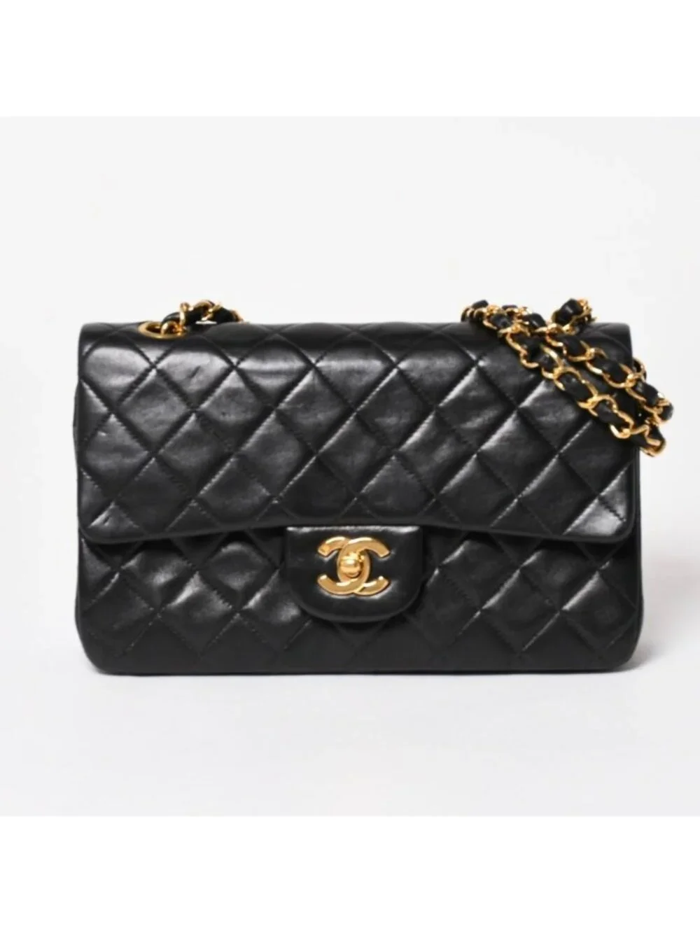 Chanel Quilted 23 Double Flap Chain Shoulder Bag CC Logo Lambskin Black